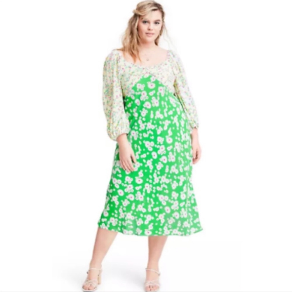 RIXO x Target daisy swing dress long sleeve green white floral 20 plus size